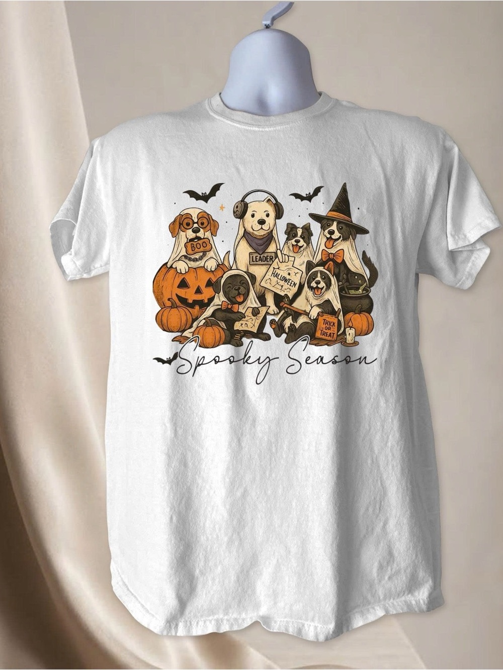 Gildan White 'Spooky Season' Halloween Dogs Graphic Tee